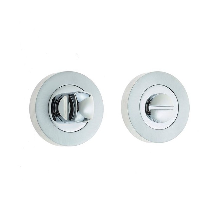 Frelan Hardware JV2666PCSC Bathroom Thumbturn and Release Set Polished Chrome and Satin Chrome