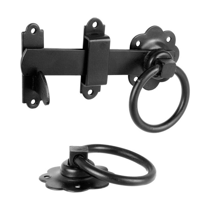 4Trade Plain Ring Gate Latch Black 150mm