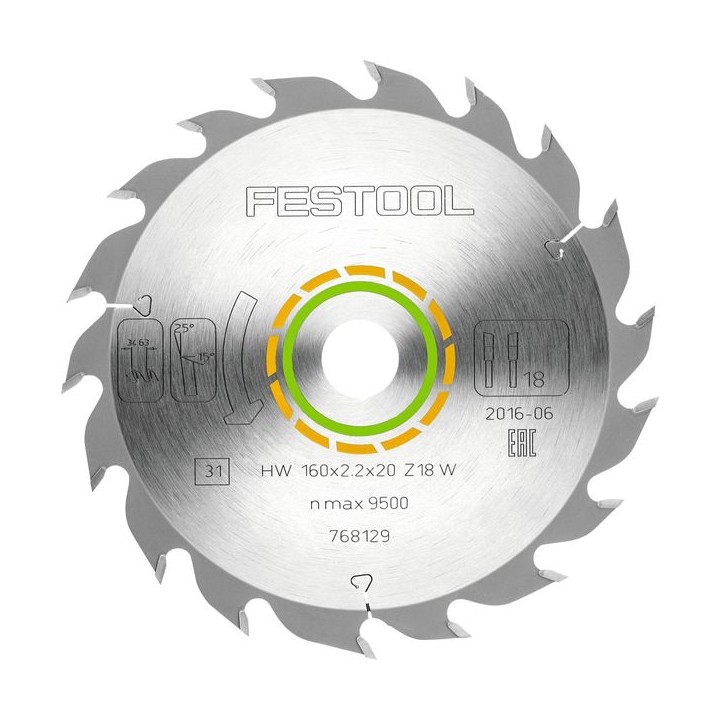 Festool 768129 TS55 Standard 18 Tooth 2.2mm Saw Blade 160/20mm Diameter
