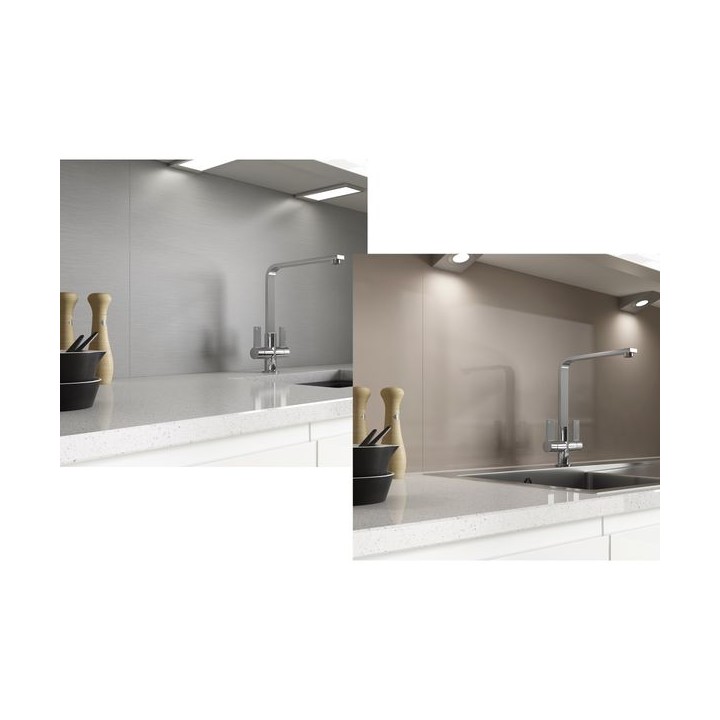 Alusplash 900 X 800mm Double Sided Splashback Brushed Steel and Latte