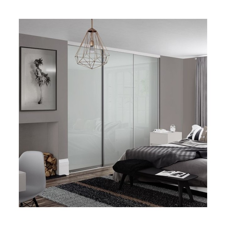 Spacepro Contour 3 x Silver Frame Arctic White Glass Sliding Doors H2260 x W2216