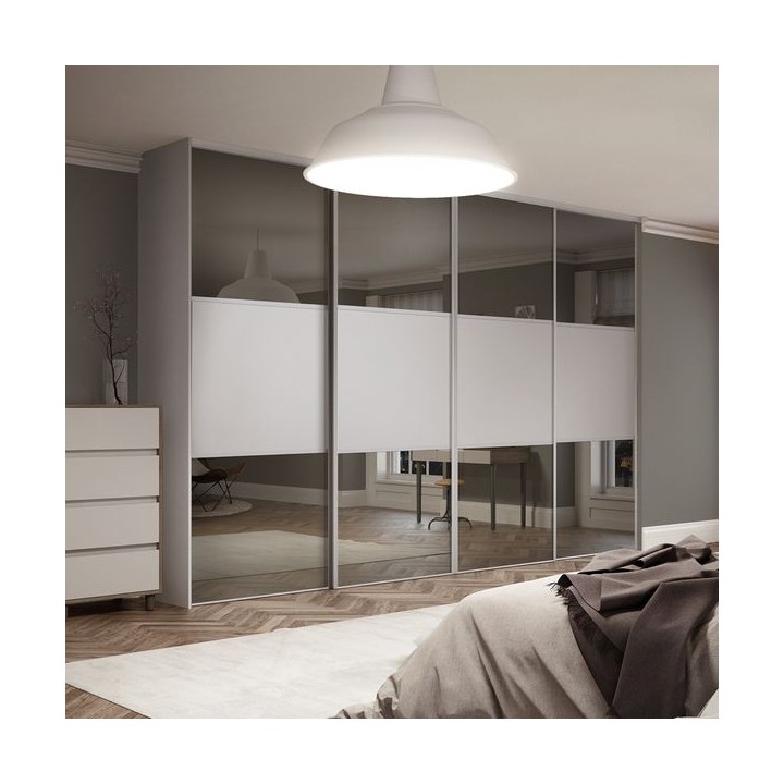 Spacepro Classic 4 x Dove Grey Frame Mirror Dove Grey Panel Sliding Doors H2260 x W2370