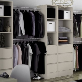 Spacepro 450mm Tower Unit with 3 Drawers and Hanger Bar Cashmere 2100 x 450 x 20mm