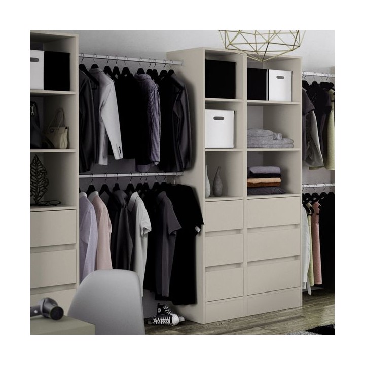 Spacepro 450mm Tower Unit with 3 Drawers and Hanger Bar Cashmere 2100 x 450 x 20mm