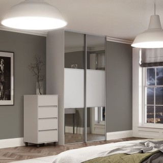 Spacepro Classic 2 x Dove Grey Frame Mirror Dove Grey Panel Sliding Doors H2260 x W1185