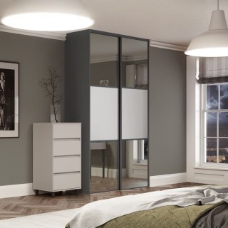 Spacepro Classic 2 x Graphite Frame Mirror Dove Grey Panel Sliding Doors H2260 x W1793