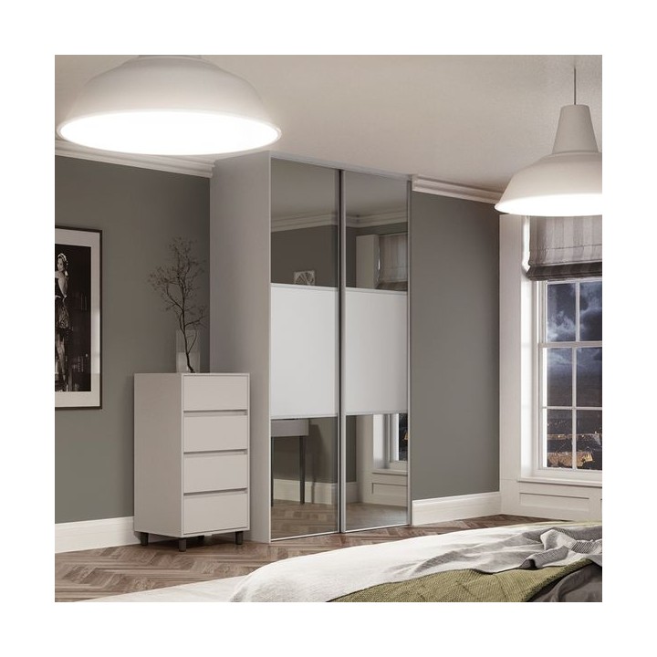 Spacepro Classic 2 x Dove Grey Frame Mirror Dove Grey Panel Sliding Doors H2260 x W1489