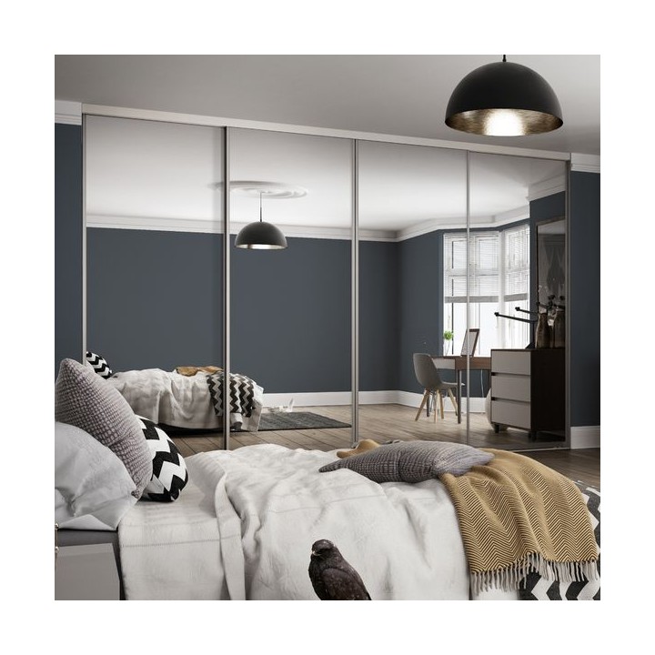 Spacepro Contour 4 x Silver Frame Mirror Sliding Doors H2260 x W3586