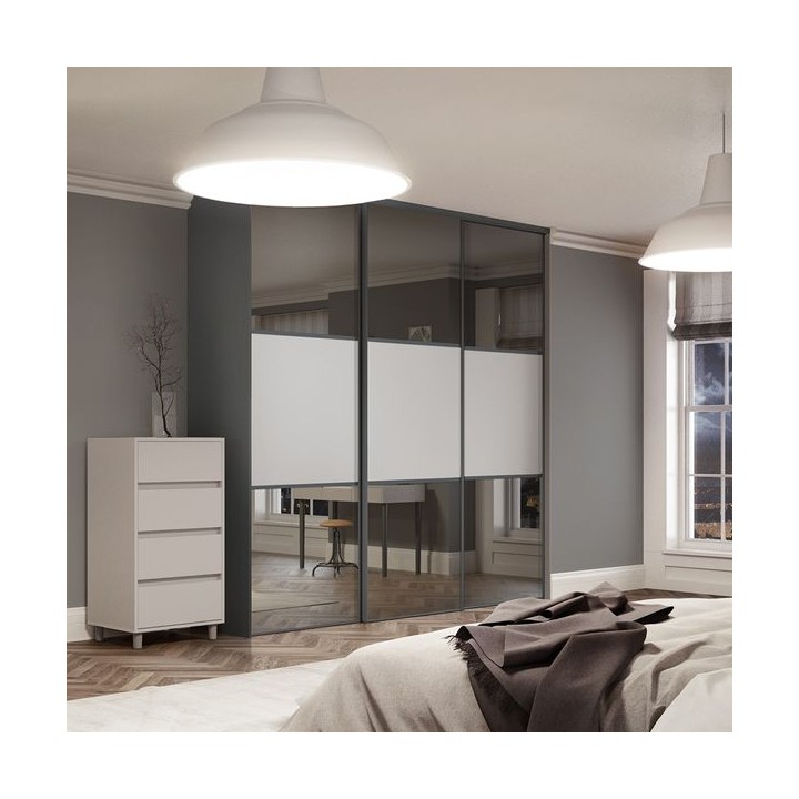 Spacepro Classic 3 x Graphite Frame Mirror Dove Grey Panel Sliding Doors H2260 x W2672