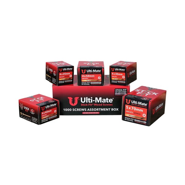 Ulti-Mate® Stick-Fit® Wood Screws Trade Assortment Qty 1000