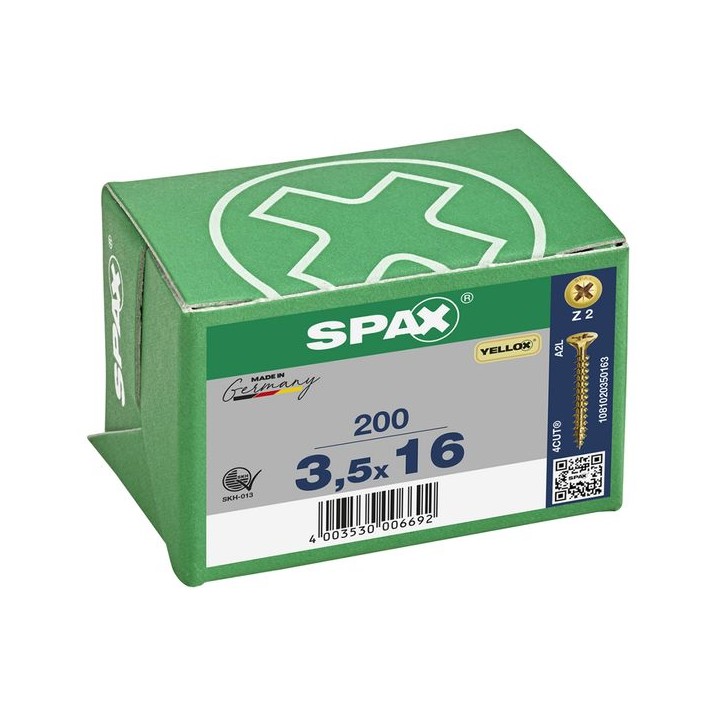 SPAX PZ Flat Countersunk Screw Yellox Coated 3.5 x 16mm Qty 200