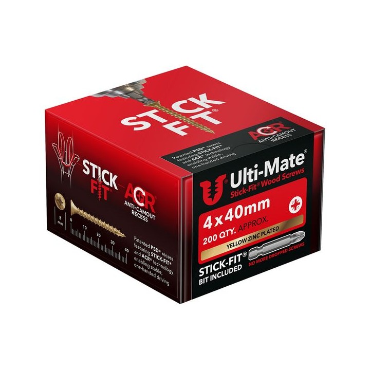Ulti-Mate® Stick-Fit® Wood Screws 4.0 x 40mm Qty 200