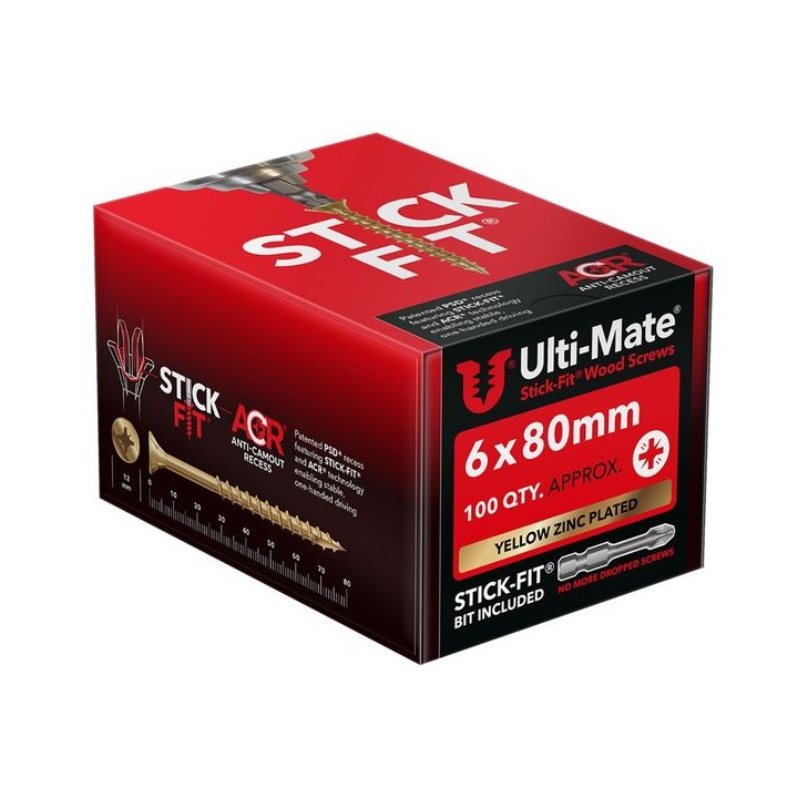 Ulti-Mate® Stick-Fit® Wood Screws 6.0 x 80mm Qty 100