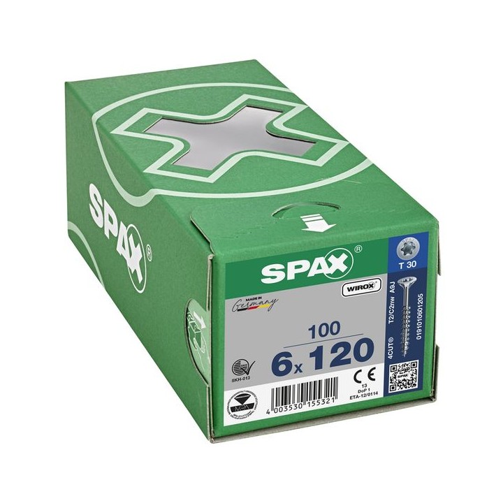 SPAX T-Star Flat Countersunk Screw Wirox Coated 6 x 120mm Qty 100