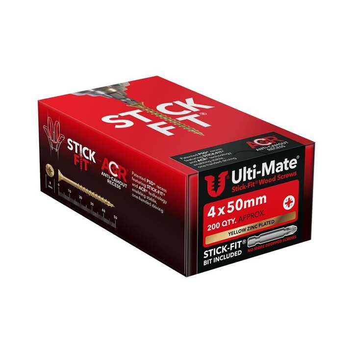 Ulti-Mate® Stick-Fit® Wood Screws 4.0 x 50mm Qty 200