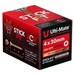 Ulti-Mate® Stick-Fit® Wood Screws 4.0 x 30mm Qty 200