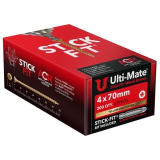 Ulti-Mate® Stick-Fit® Wood Screws 4.0 x 70mm Qty 200