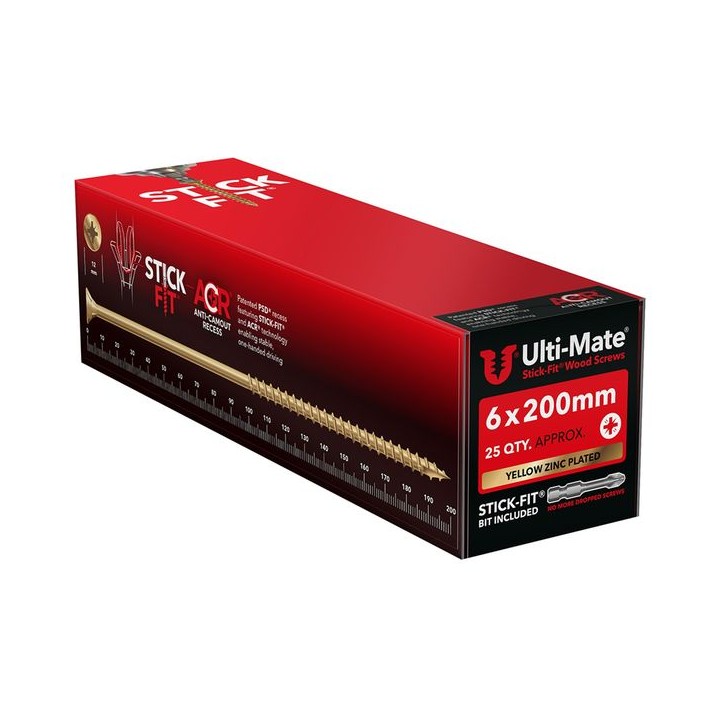 Ulti-Mate® Stick-Fit® Wood Screws 6.0 x 200mm Qty 25