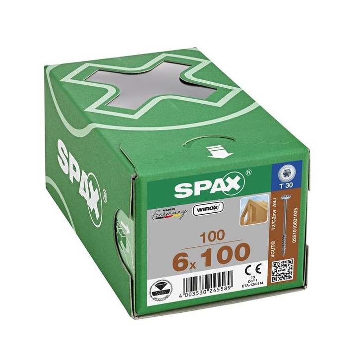 SPAX T-Star Washer Head Screw Wirox Coated 6 x 100mm Qty 100