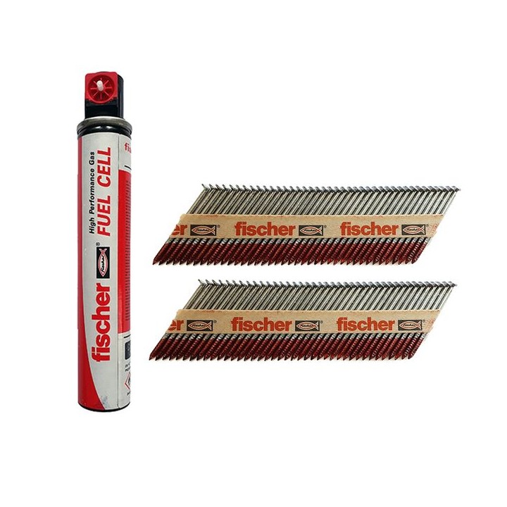 Fischer 550 Double Galvanised Nail & Gas Fuel Pack 3.1x90mm & 2.8 x 63mm
