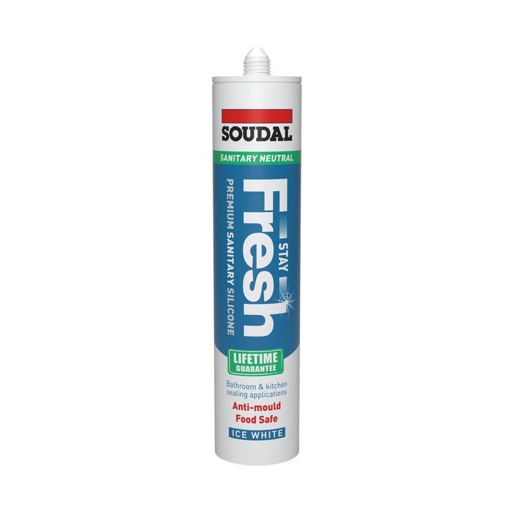 Soudal 290ml Stay Fresh Acetoxy Anti-Mould Silicone - White