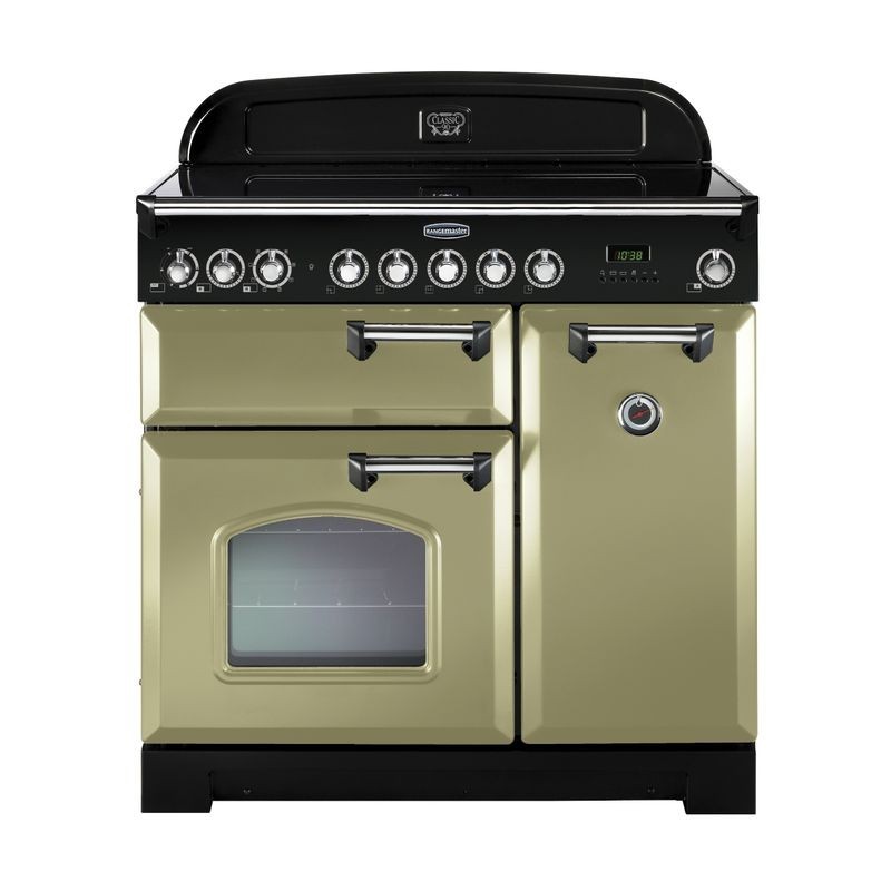 Rangemaster Classic Deluxe Induction Range Cooker 90cm Olive Green with Chrome Trim - CDL90EIOG C