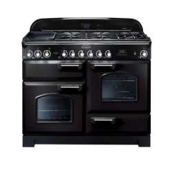 Rangemaster Classic Deluxe Dual Fuel Range Cooker 110cm Black with Chrome Trim - CDL110DFFBL C