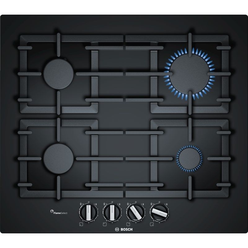 Bosch Serie 6 60cm Gas on Glass Hob with Cast Iron Supports Black - PPP6A6B90