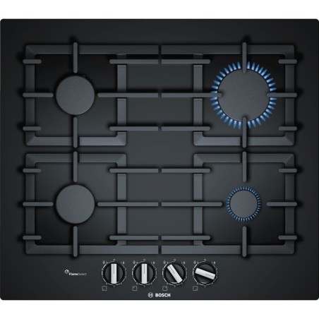 Bosch Serie 6 60cm Gas on Glass Hob with Cast Iron Supports Black - PPP6A6B90