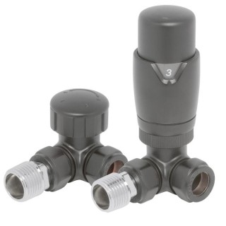 Towelrads Round Corner Thermostatic Radiator Valves and Lockshield Set Anthracite 125019