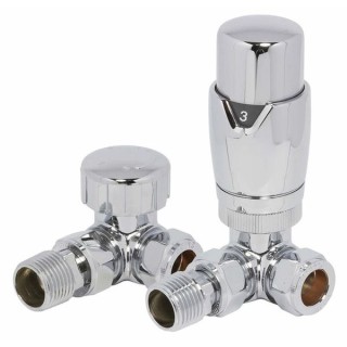 Towelrads Round Corner Thermostatic Radiator Valves and Lockshield Set Chrome 105mm x 65mm