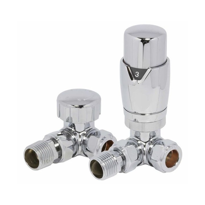 Towelrads Round Corner Thermostatic Radiator Valves and Lockshield Set Chrome 105mm x 65mm