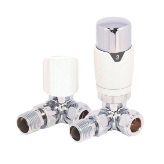 Towelrads Round Corner Thermostatic Radiator Valves and Lockshield Set White 105mm x 65mm