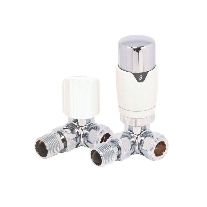 Towelrads Round Corner Thermostatic Radiator Valves and Lockshield Set White 105mm x 65mm