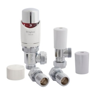 Drayton White Angled TRV4 & Lockshield Valve 15mm