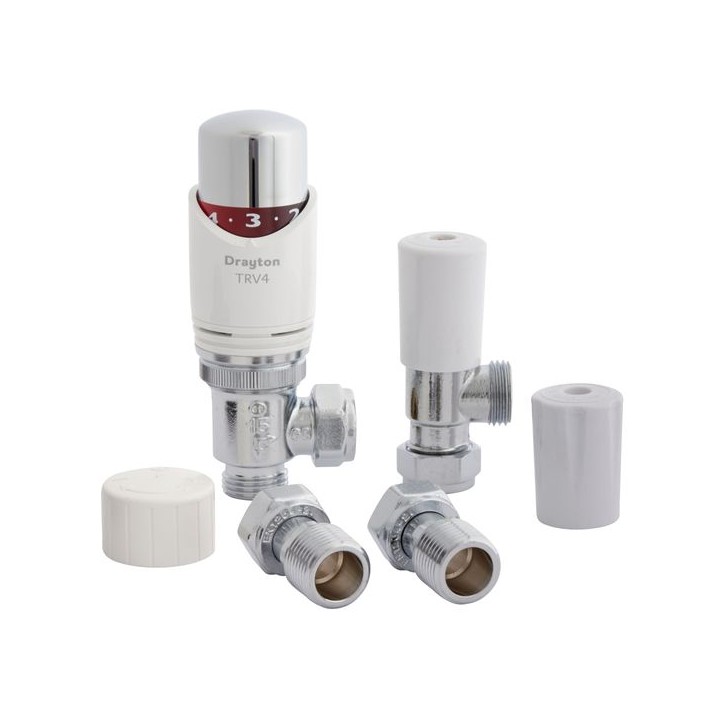 Drayton White Angled TRV4 & Lockshield Valve 15mm