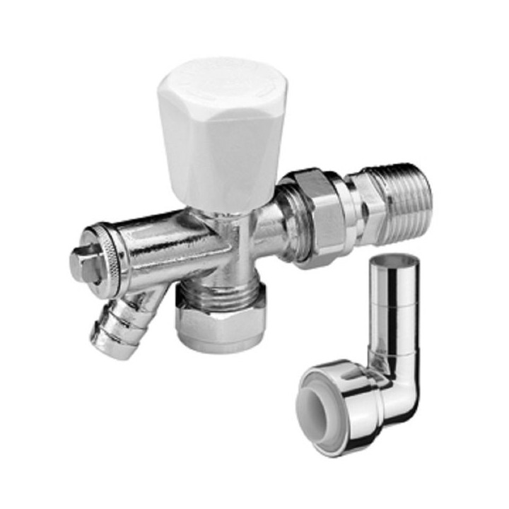 Pegler 15mm Mercia Drainoff Lockshield C/W 15 x 10 Elbow