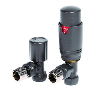 Towelrads Angled Thermostatic Radiator Valves and Lockshield Set Anthracite 125011