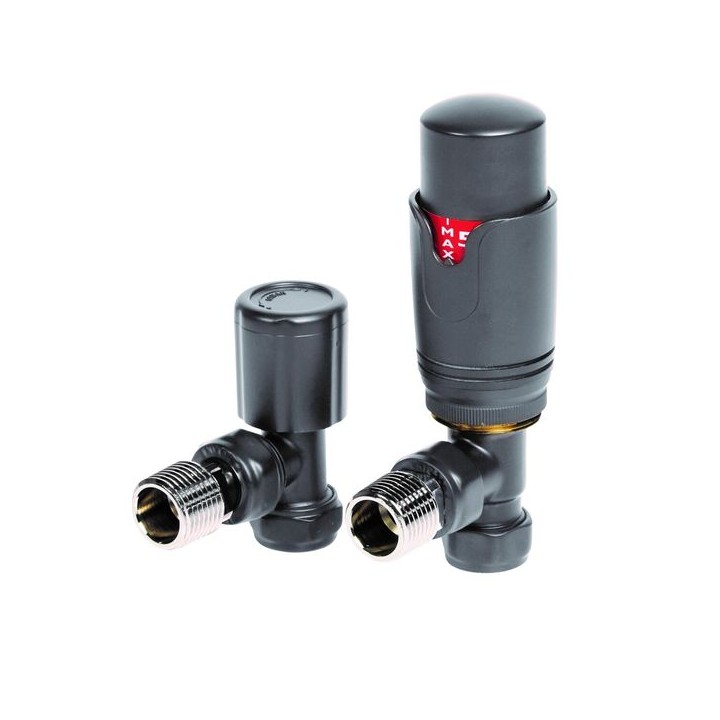 Towelrads Angled Thermostatic Radiator Valves and Lockshield Set Anthracite 125011