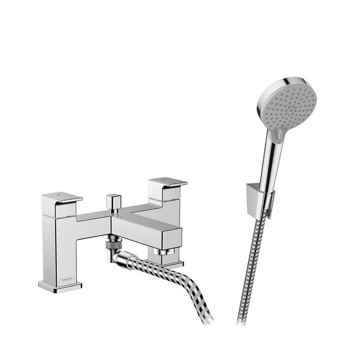 Hansgrohe Vernis Shape 2-hole rim mounted bath mixer with diverter valve & Vernis Blend hand shower Vario - Chrome -71462000