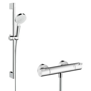Hansgrohe Crometta Shower system 100 Vario with Ecostat 1001 CL thermostatic mixer & shower rail 65cm - Chrome - 27812400