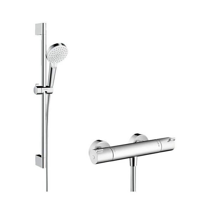 Hansgrohe Crometta Shower system 100 Vario with Ecostat 1001 CL thermostatic mixer & shower rail 65cm - Chrome - 27812400