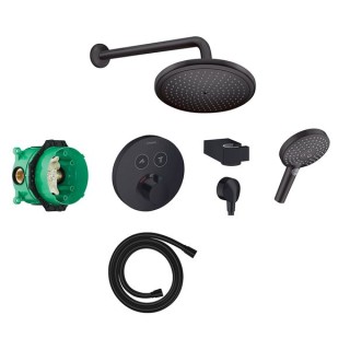Hansgrohe Round Select concealed valve with Croma (280) overhead and Select hand shower - Matt Black - 88102082