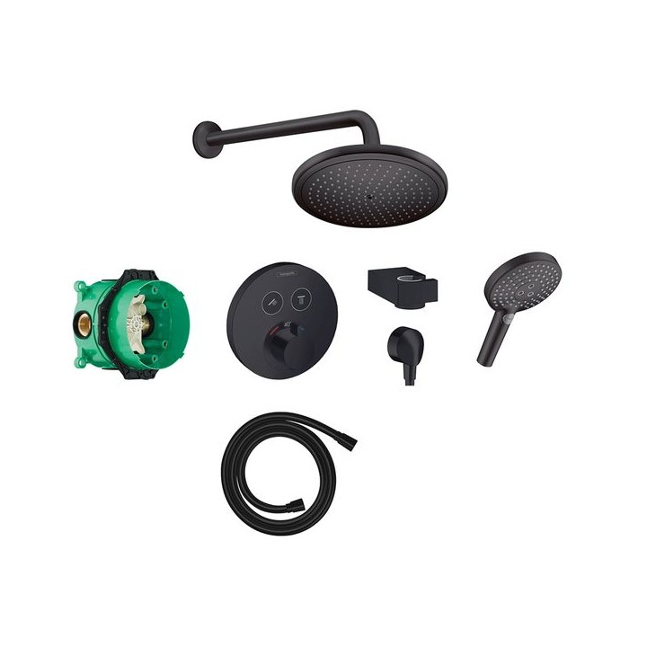 Hansgrohe Round Select concealed valve with Croma (280) overhead and Select hand shower - Matt Black - 88102082