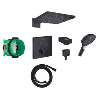 Hansgrohe Square Select concealed valve with Raindance (300) overhead and Select hand shower - Matt Black - 88102087