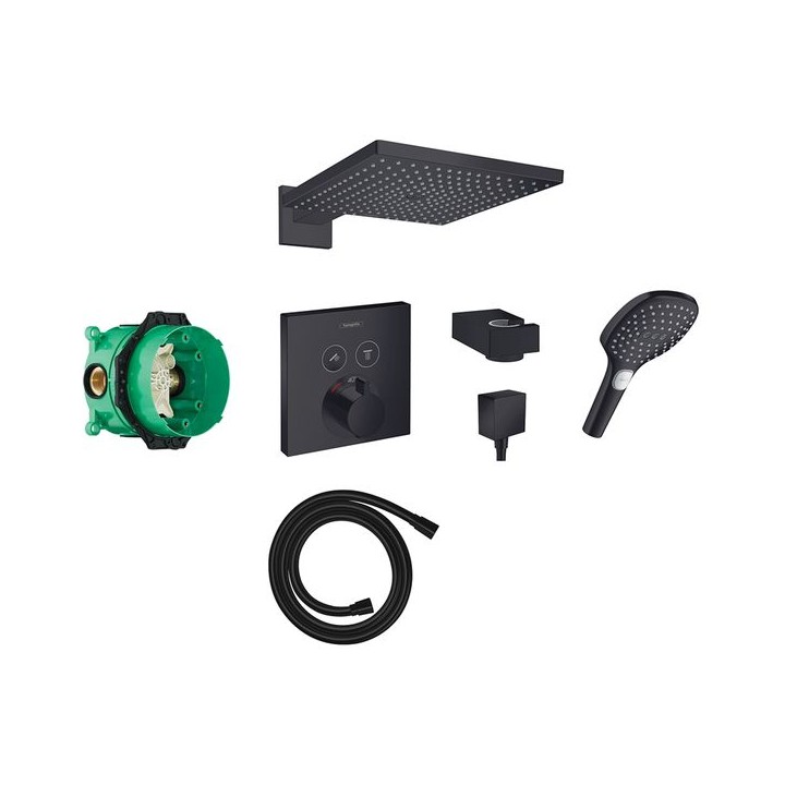 Hansgrohe Square Select concealed valve with Raindance (300) overhead and Select hand shower - Matt Black - 88102087