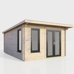 12 x 14 Power Pent Log Cabin Right Doors