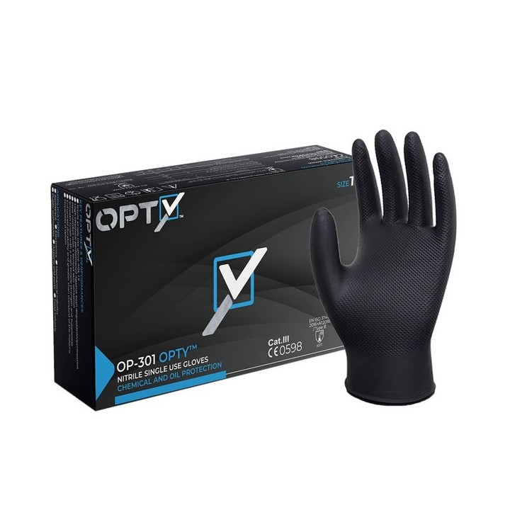 Opti Black Nitrile Disposable X-Large Gloves Box 100