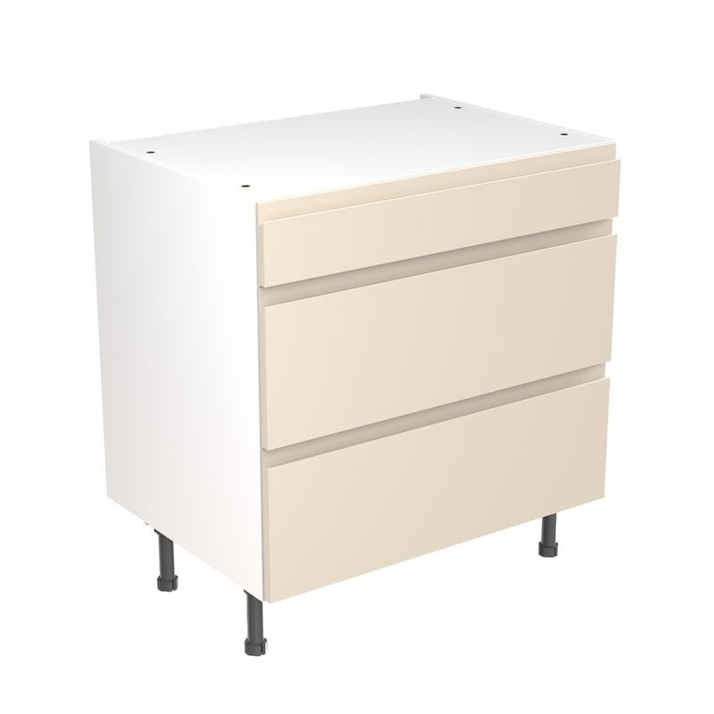 Flatpack Three Drawer Base Unit J-PULL Super Gloss Cashmere 800mm Flatpack Three Drawer Base Unit J-PULL Super Gloss Cashmere 800mm