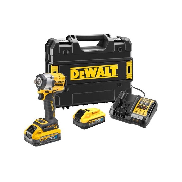 DeWalt 18V XR Brushless 1/2" Hog Ring Compact Impact Wrench 2x5Ah POWERSTACK Batteries